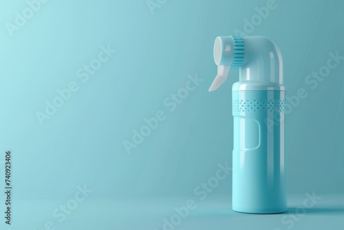 Light blue asthma pump on light background with copy space. photo
