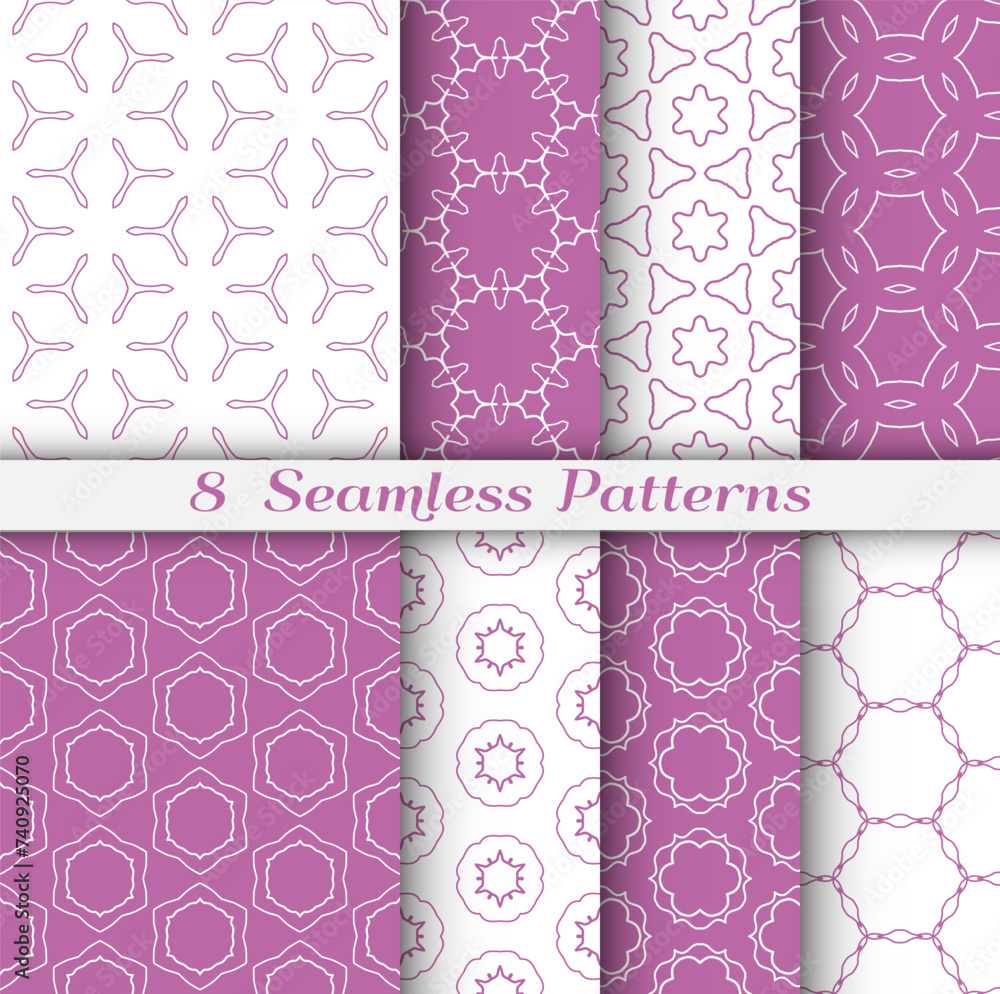 Set of seamless hexagon patterns in arabian style. Stylish geometric line art background. Repeating lace texture for wallpaper, card, invitation, banner, textile fabric print. Tribal ethnic ornament