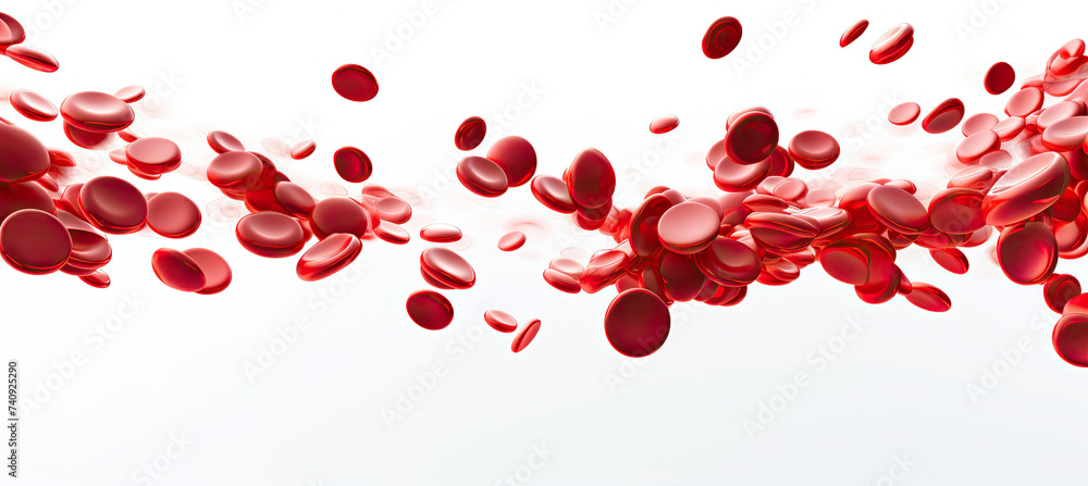 Red blood cells flowing isolated on white background Red blood cells flowing isolated on white background