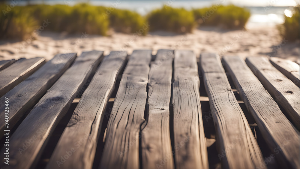 wooden table on the beach