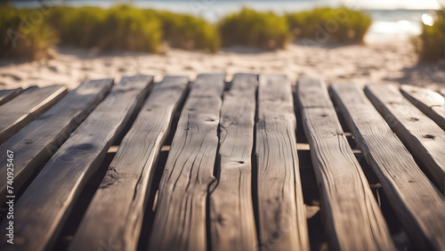 wooden table on the beach