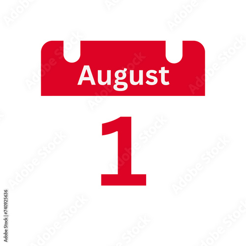 August 1 Calendar Day or Calendar Date for Deadlines / Appointment On a clear transparent background