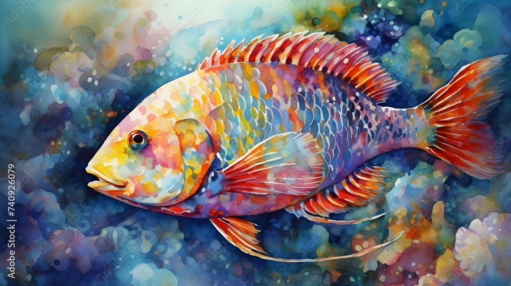 Aquatic aquarium fish, wildlife, red, yellow, and green animals; tropical nature, Gorgeous coral fish in the ocean Aquatic aquarium fish, wildlife, red, yellow, and green animals; tropical nature, Gorgeous coral fish in the ocean