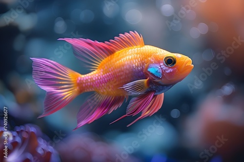 Aquatic aquarium fish, wildlife, red, yellow, and green animals; tropical nature, Gorgeous coral fish in the ocean