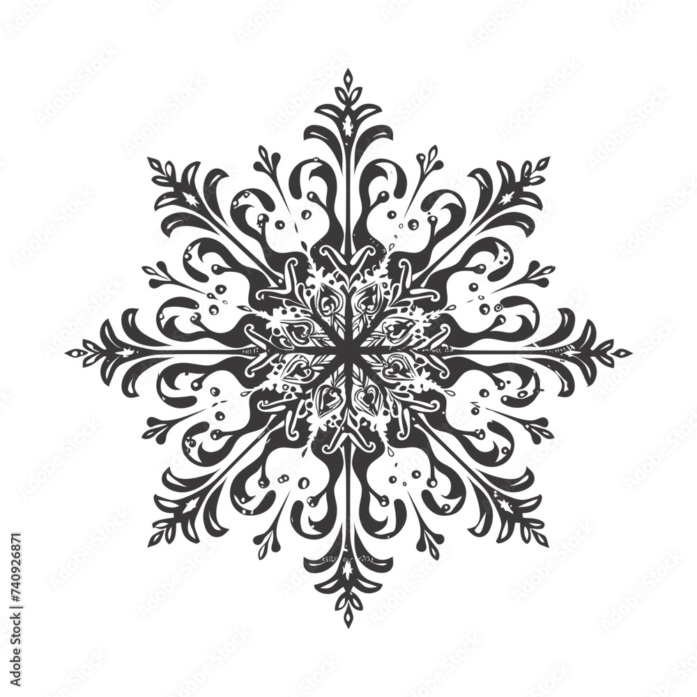Silhouette mandala flower snowflake shaped black color only