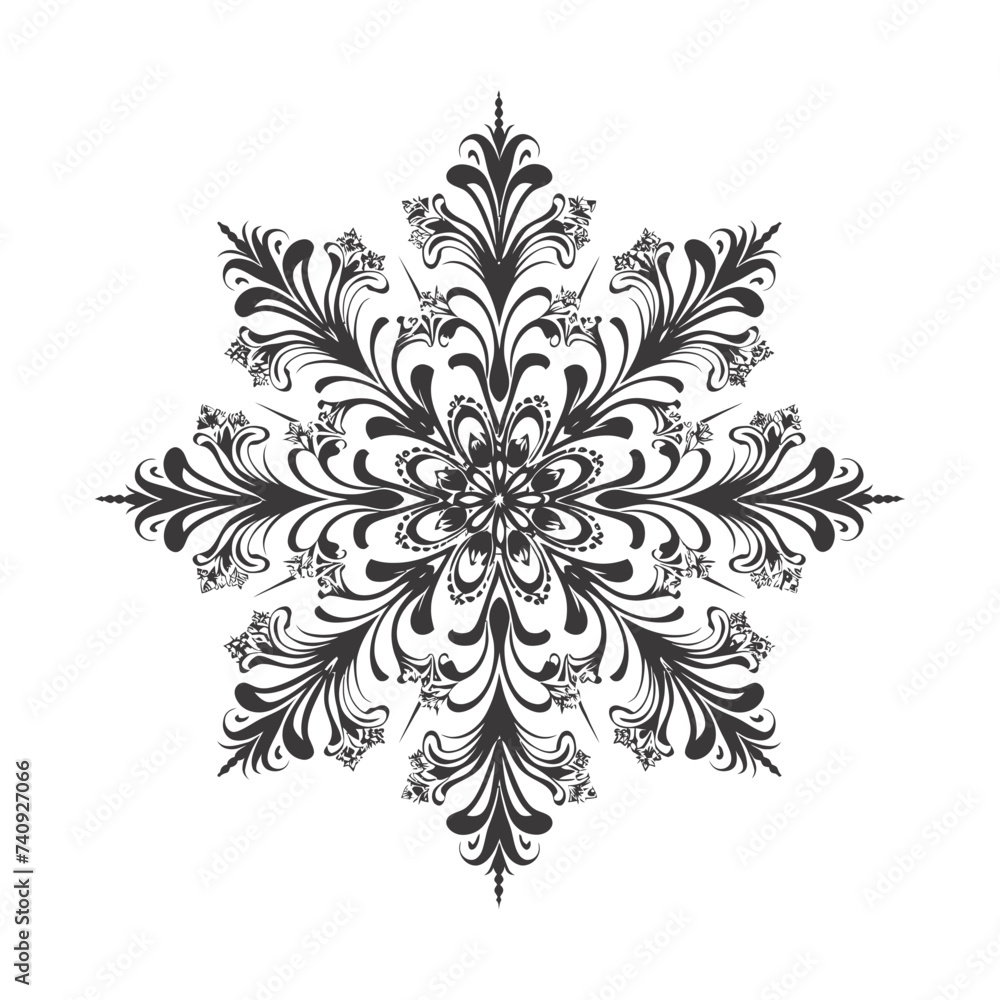 Fototapeta premium Silhouette mandala flower snowflake shaped black color only