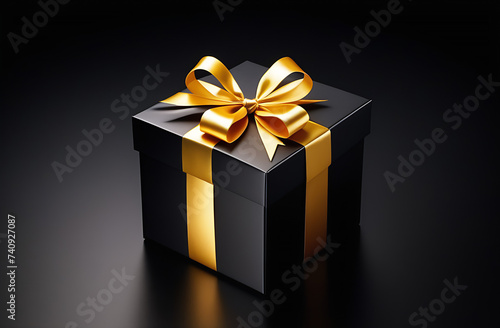  Black gift box with gold ribbon black friday concept