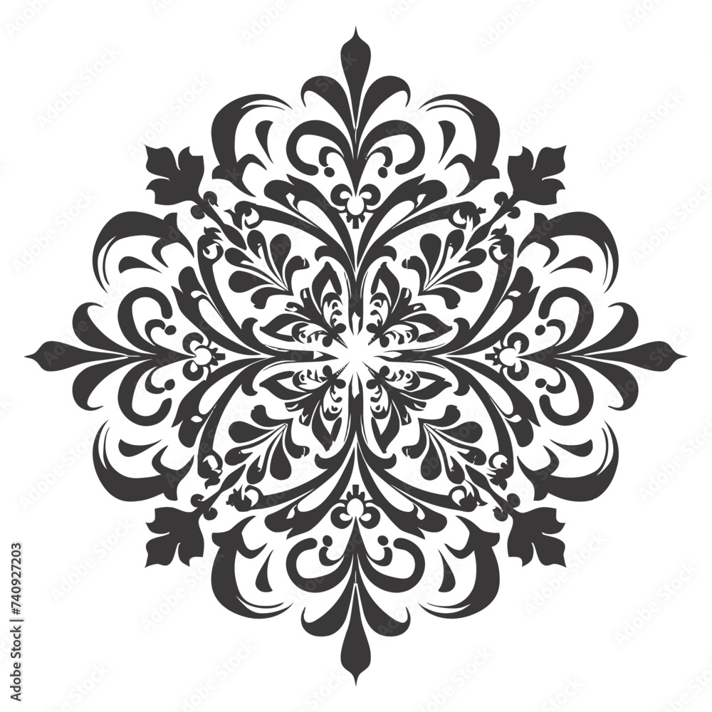 Silhouette mandala flower snowflake shaped black color only Silhouette mandala flower snowflake shaped black color only