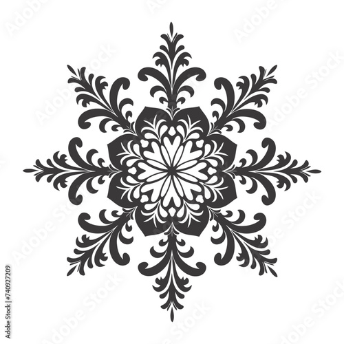 Silhouette mandala flower snowflake shaped black color only