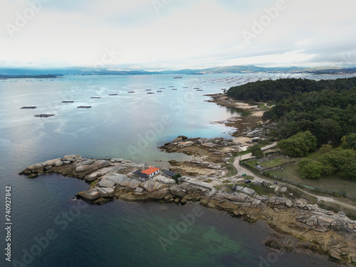 Basin polygon for mussel cultivation in A Illa de Arousa, Rias Baixas, Galicia. Punta Cabalo lighthouse photo