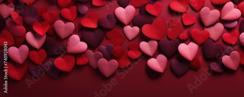 a collage of colored hearts on a red background