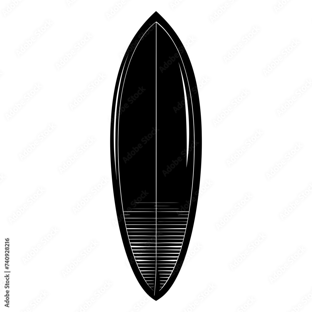 Silhouette surfing board on the beach black color only Silhouette surfing board on the beach black color only