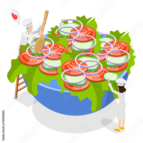 3D Isometric Flat Vector Illustration of Various Dishes, Different Food Set. Item 2
