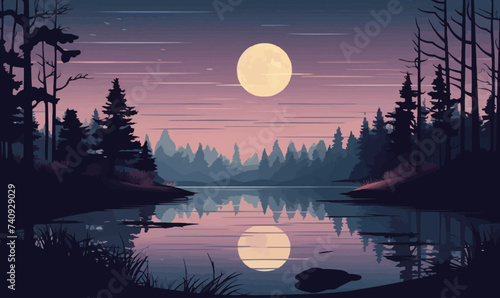 mystical lake vector flat minimalistic isolated illustration
