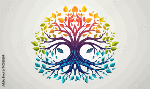 Tree of life with leaves, vector illustration of a colorful tree with roots log