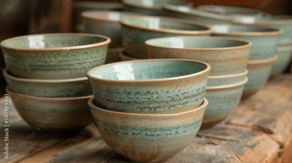 Ceramic cups arranged for sale on a counter Ceramic cups arranged for sale on a counter
