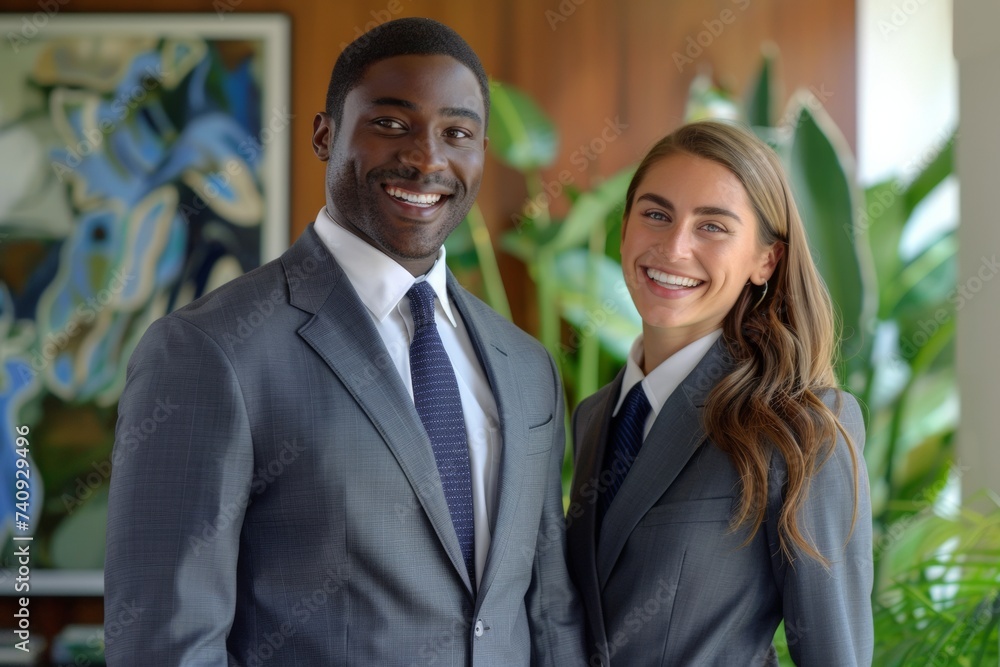 Portrait of happy multi ethnic business couple posing
