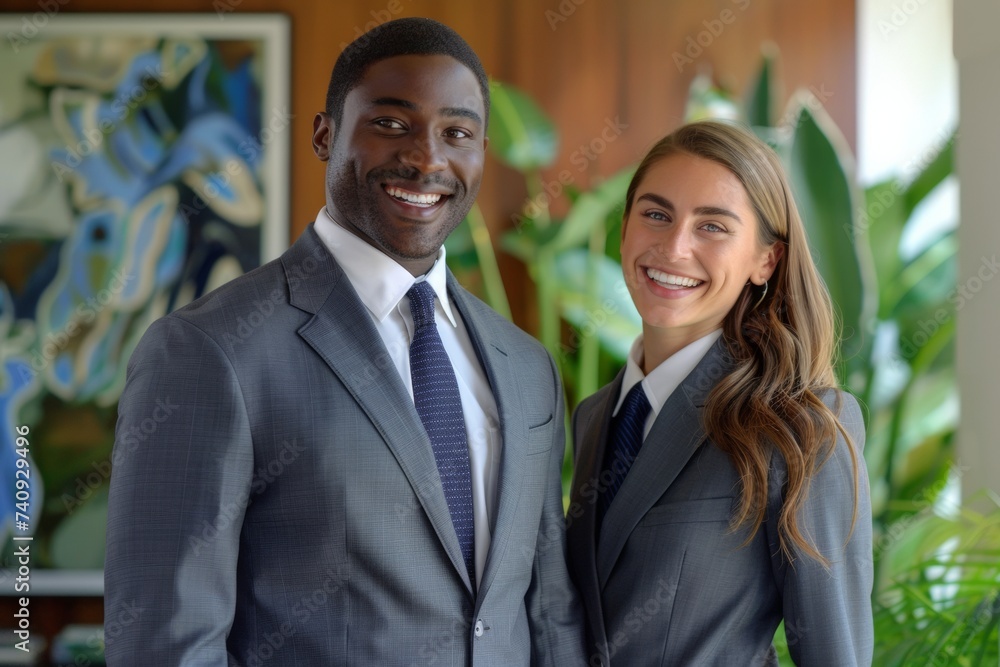 Portrait of happy multi ethnic business couple posing Portrait of happy multi ethnic business couple posing