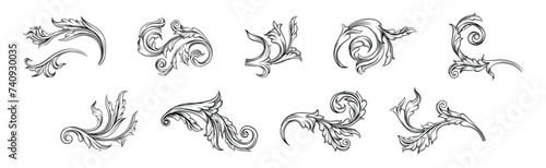 Baroque Scroll as Element of Ornament and Graphic Design with Spirals Vector Set