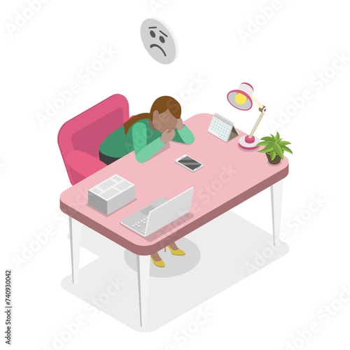 3D Isometric Flat Vector Illustration of Boring Meeting, Team Falling Asleep. Item 2