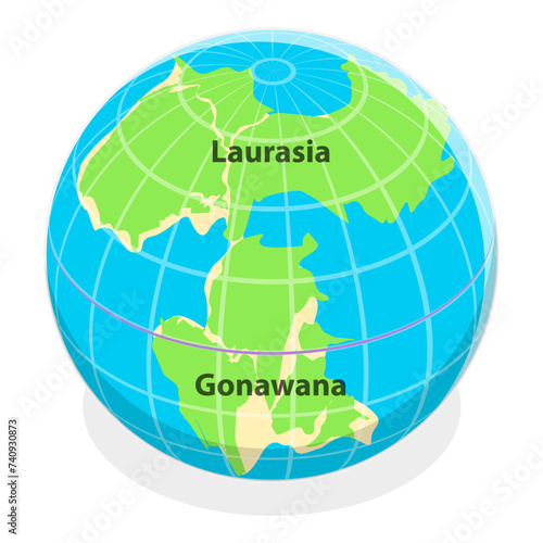 3D Isometric Flat Vector Illustration of Paleozoic And Mesozoic Eras, Continental Drift. Item 3