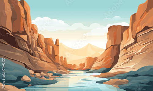 A canyon with a river vector simple 3d smooth cut isolated illustration photo
