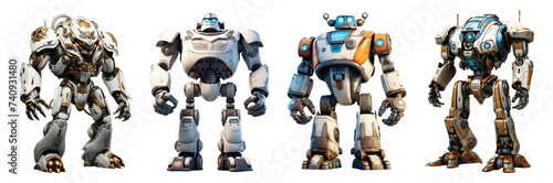 Collection of 3d animation of futuristic style technology giant robot characters, generative ai