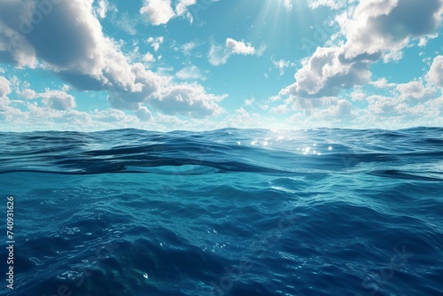 Blue sea or ocean water surface and underwater with sunny and cloudy sky © Ammar