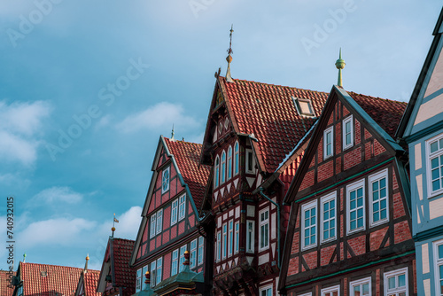 Half-timbered houses in the old town of Celle in Germany.