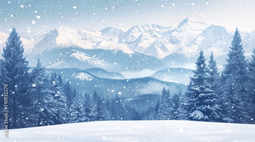 Snow-covered mountain landscape background in winter © furyon