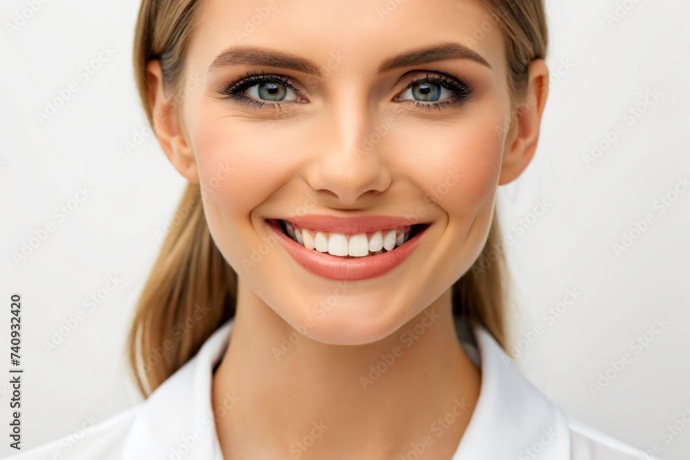 A young woman with a flawless, radiant smile showcasing perfect dental health and the allure of self-assurance A young woman with a flawless, radiant smile showcasing perfect dental health and the allure of self-assurance