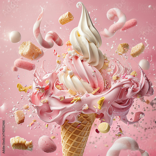 Swirling Candy and Ice Cream Cone Delight