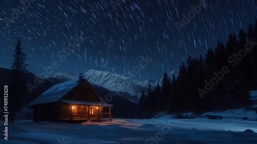 Star Trails Over a Remote Mountain Cabin for Night Sky Photography