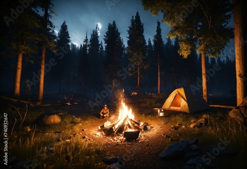 camp fire in the woods