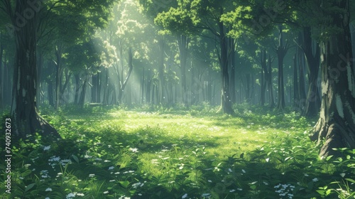 Sunlit forest clearing background