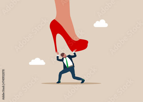 Employe resist. The man confronts and resists mental problems, stress. Survive recession. Feminism, inequality. Gender gap. Flat vector illustration