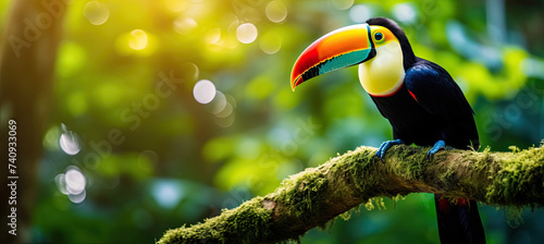 Toucan sitting on the branch in the forest photo
