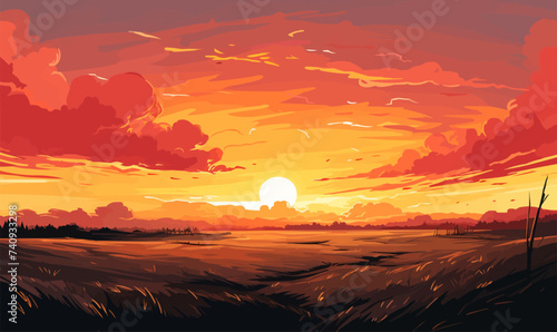 sunset forest vector flat minimalistic isolated illustration