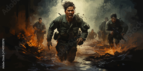 Running warrior. Vector illustration photo
