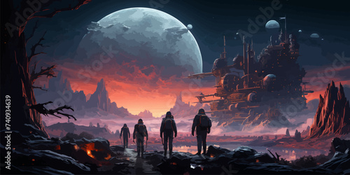 The man in the hood with spear faceing the giant winter wolf, digital art style, illustration painting