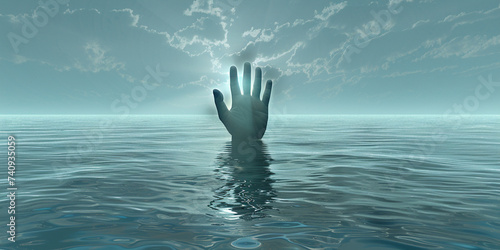 Hand of a drowning man in the sea