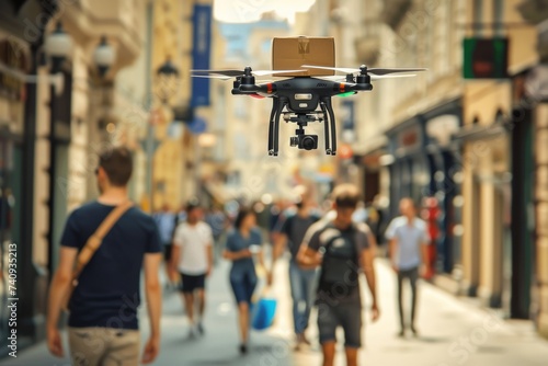 Smart package Drone Delivery parcel freight drone. Box shipping less than truckload parcel interpretable ai transportation. Logistic tech logistic mobility sense and avoid technology