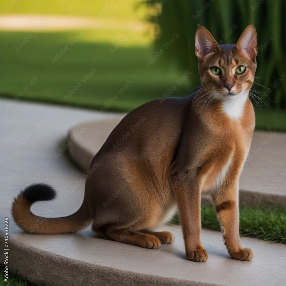 The Abyssinian cat poses for a photo