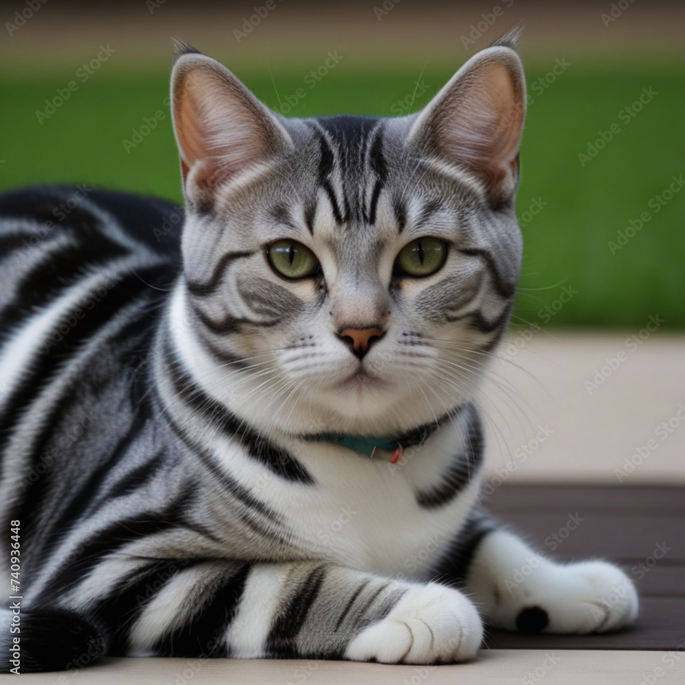 The American shorthair cat poses for a photo The American shorthair cat poses for a photo