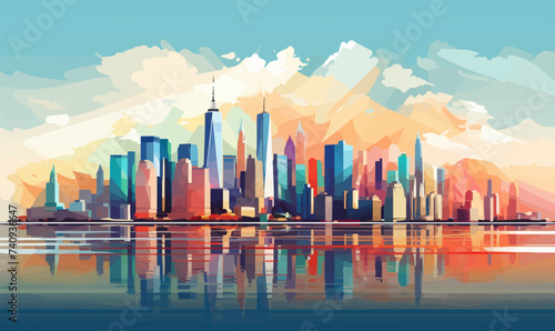 New York City skyline  background landscape colorful minimal vector -
