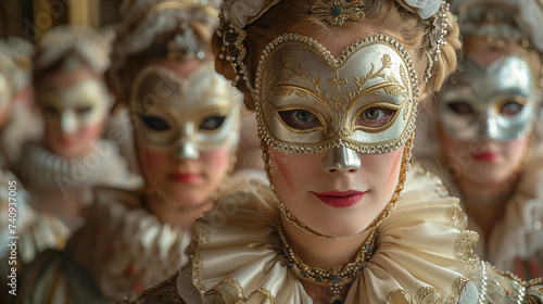 A lavish medieval French masquerade ball, where candlelit elegance meets mysterious allure. Guests in opulent costumes and intricate masks dance in a grand hall, weaving tales of intrigue and romance. © Alex