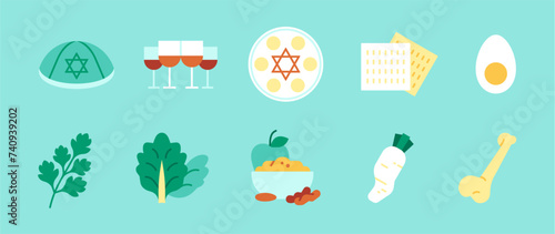 A set of flat icons related to Passover