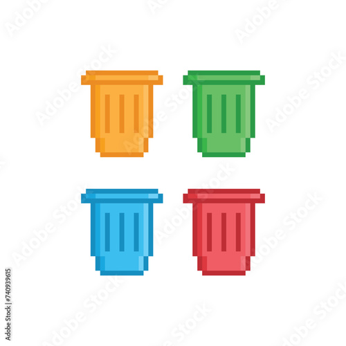Trash bin icon 8 bit, pixel art  garbage icon  for game  logo.