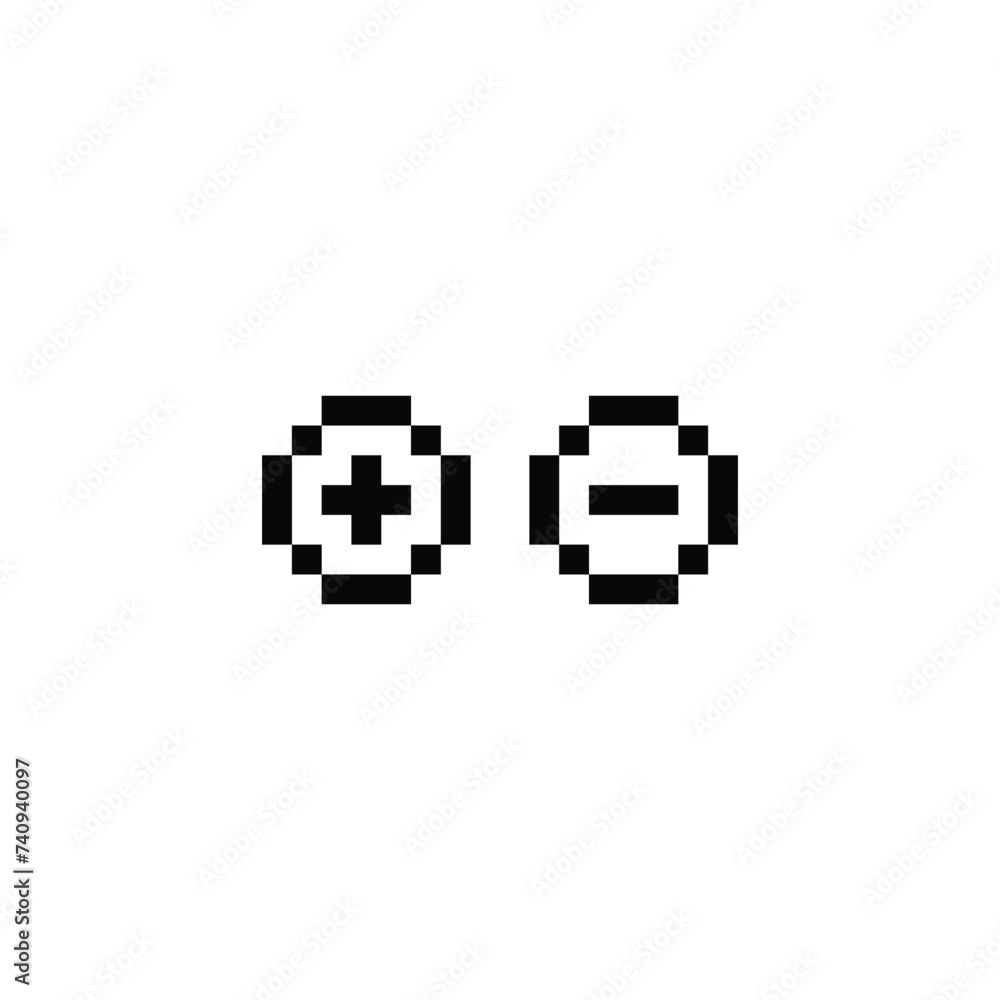 plus minus icon 8 bit, pixel art plus minus icon for game logo. plus minus icon 8 bit, pixel art plus minus icon for game logo.
