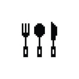 fork spoon knife icon 8 bit, pixel art  kitchen utensils  icon  for game  logo.